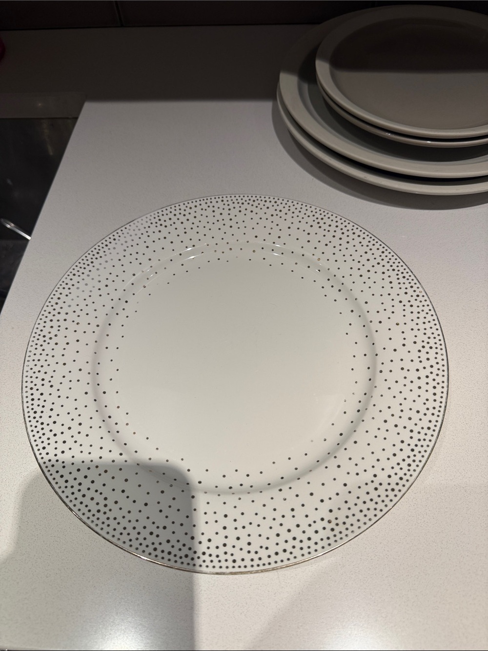 White Dinner Plate with gold Speckled Rim